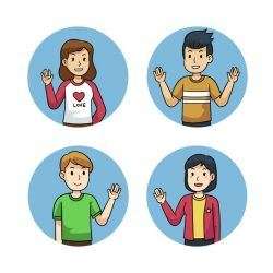 Set of people waving hand