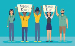 Young interracial people with human rights label vector illustration design