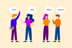 Young people talking in different languages