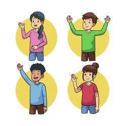 Young people waving hand