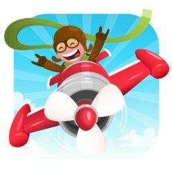 Cartoon boy flying a plane