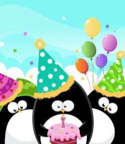 3 cards pass the birthday penguin vector
