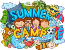 4 children camping graffiti in summer