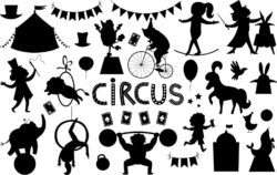 Circus characters and objects silhouettes collection
