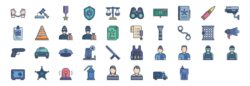 Collection of icons related to Police and Law vector