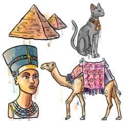 4 color-painted Egyptian element vector