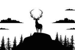 Deer silhouette standing on mountain vector