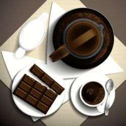 Delicious coffee and chocolate overlooking the vector