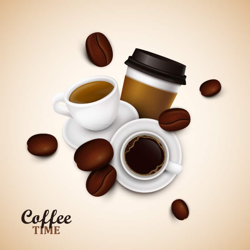 Delicious coffee and coffee bean vector