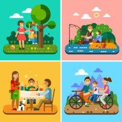 4 family life scene illustrated vector