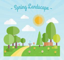 Flattened spring park scenery