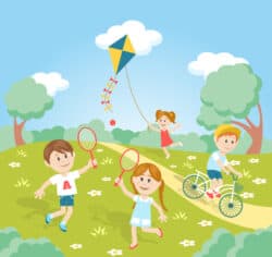 Four children playing in the suburbs