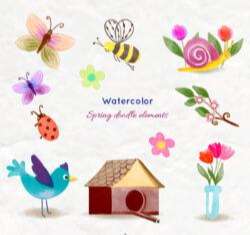 Hand-painted vector material for spring animal plant elements