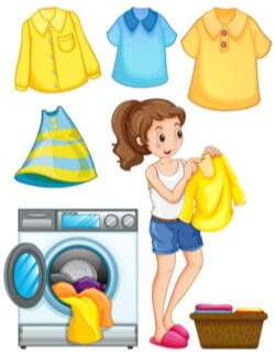 Housewife washing clothes vector