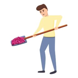 Man take shovel grapes