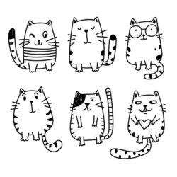 Minimalist cats set doodles in abstract hand drawn style