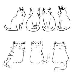 Minimalist cats set doodles in abstract hand drawn style