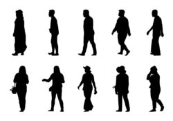 People silhouette walking set vector