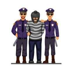 Police caught terrorist or criminal man with handcuff