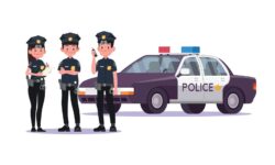 Police officers crowding with cars