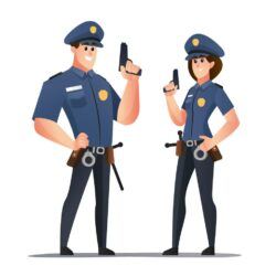 Policeman and police woman officers holding guns