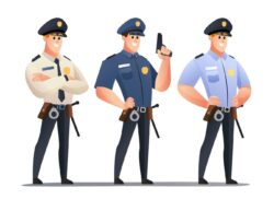 Policeman officer cartoon character set