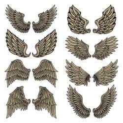 Set colorful vintage retro wings angels and birds
