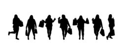 Set of silhouettes of shopping woman with bags