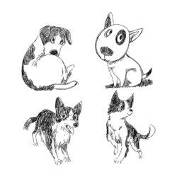 Set of variuos dog hand drawing