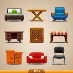 Shiny modern furniture icons vector