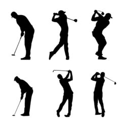 silhouette of man playing golf