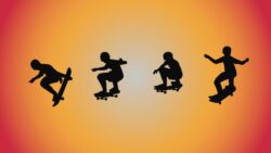 Silhouette skateboard pose move trick