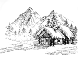 Snow mountains winter Landscape hand drawn vector