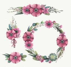 4 vector maps of watercolor flowers and garland elements