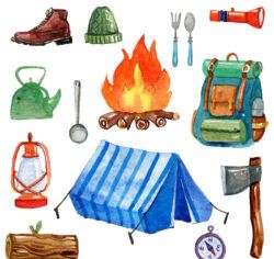 Watercolor camping equipment