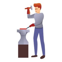 Young blacksmith icon, cartoon style