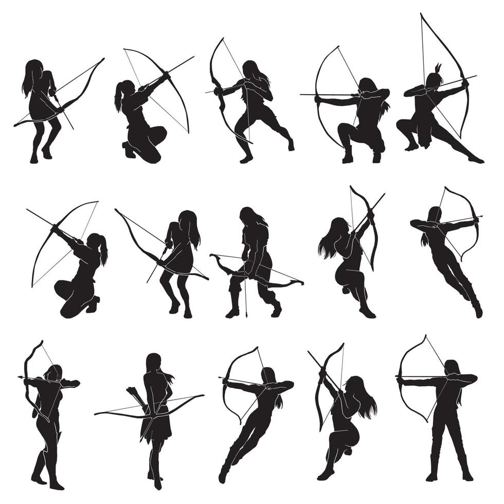 Set of beautiful Female archer warrior