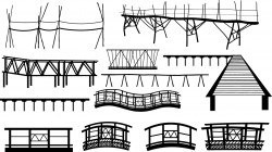 Bamboo bridge pier silhouettes Vector