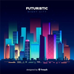 Flat futuristic night city background