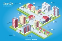 Isometric futuristic night city background
